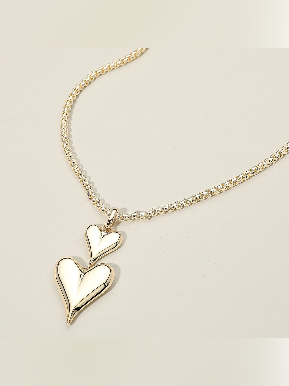 14K Gold Plated Double Heart Drop Pendant Necklace